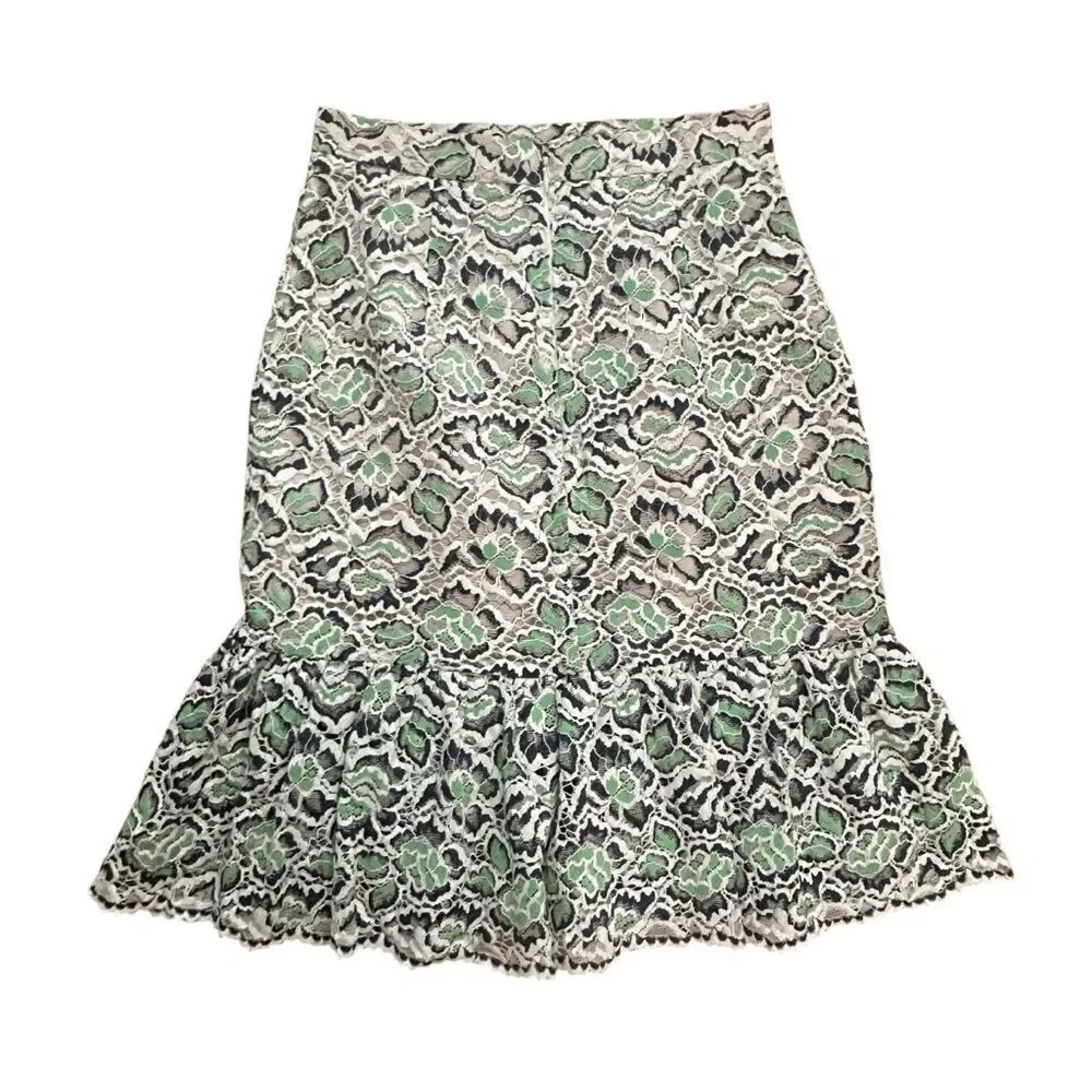 French Connection Green White Lace Pencil Peplum Skirt Size XXS